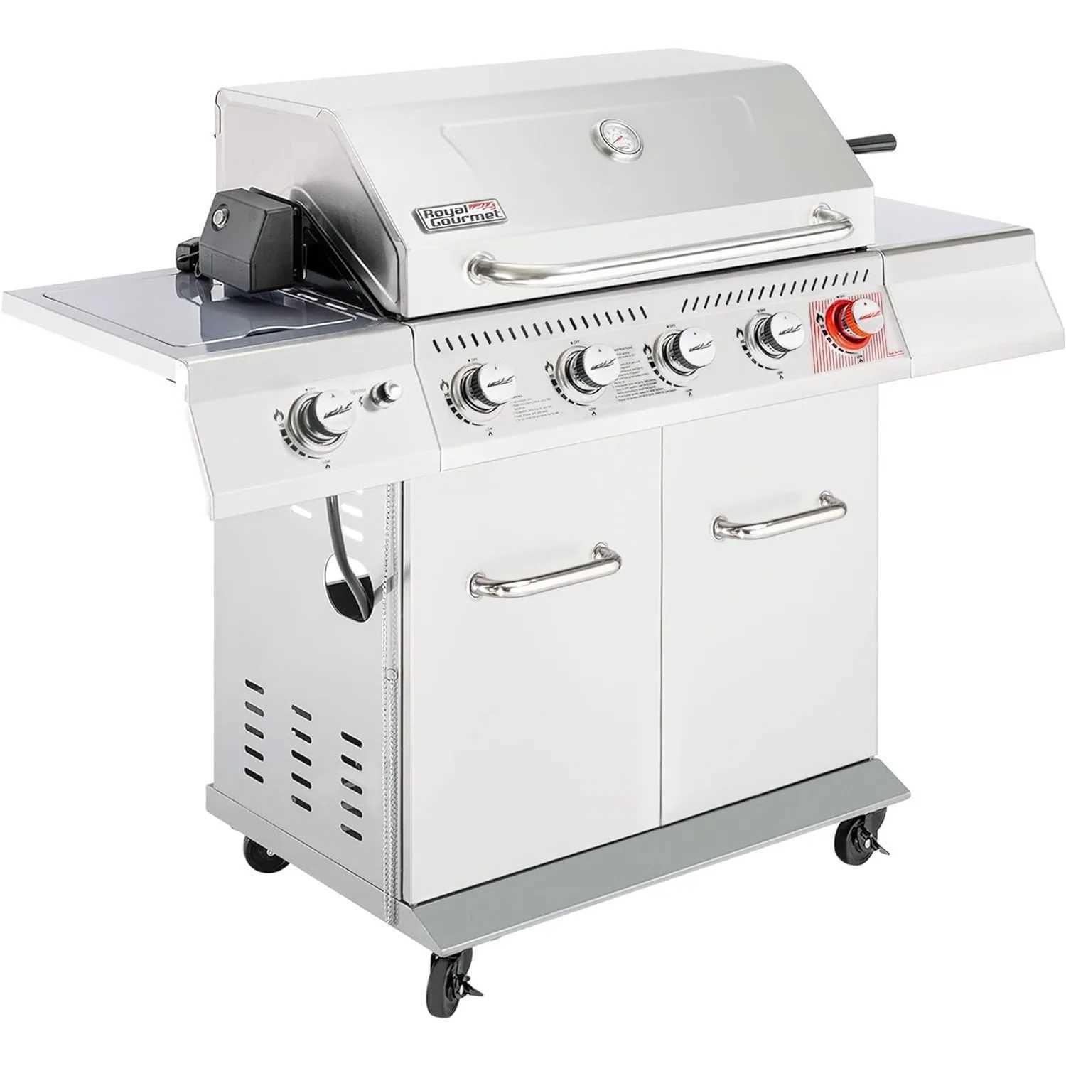 BBQ Grills 5-Burner Propane Gas Grill with Side Burner Stainless Steel Barbeque Grills Silver GA5404S S249261