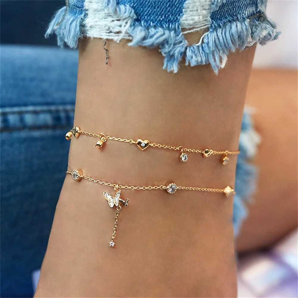 Bohemian Charm Anklet Set For Women Star Moon Ankle 3PCSFNIO Bracelet On Leg Foot Chain Female Beach JewelryX2409