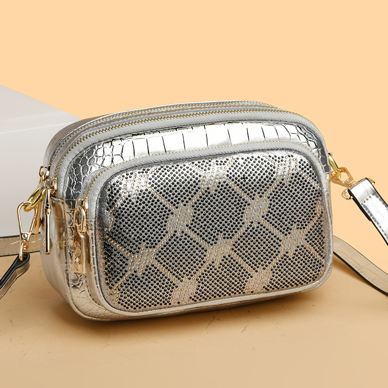 Free Shipping Foreign Trade Dia-encrusted Camera 2024 New Cross-border Crocodile Pattern Trendy Messenger Small Square Bag Women's Shoulder