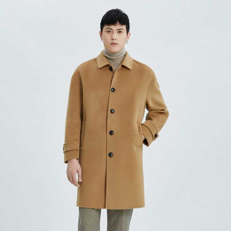 Jueqi mens cashmere coat medium length double-sided wool coat 100% pure wool camouflage coat MR-3024 W240925