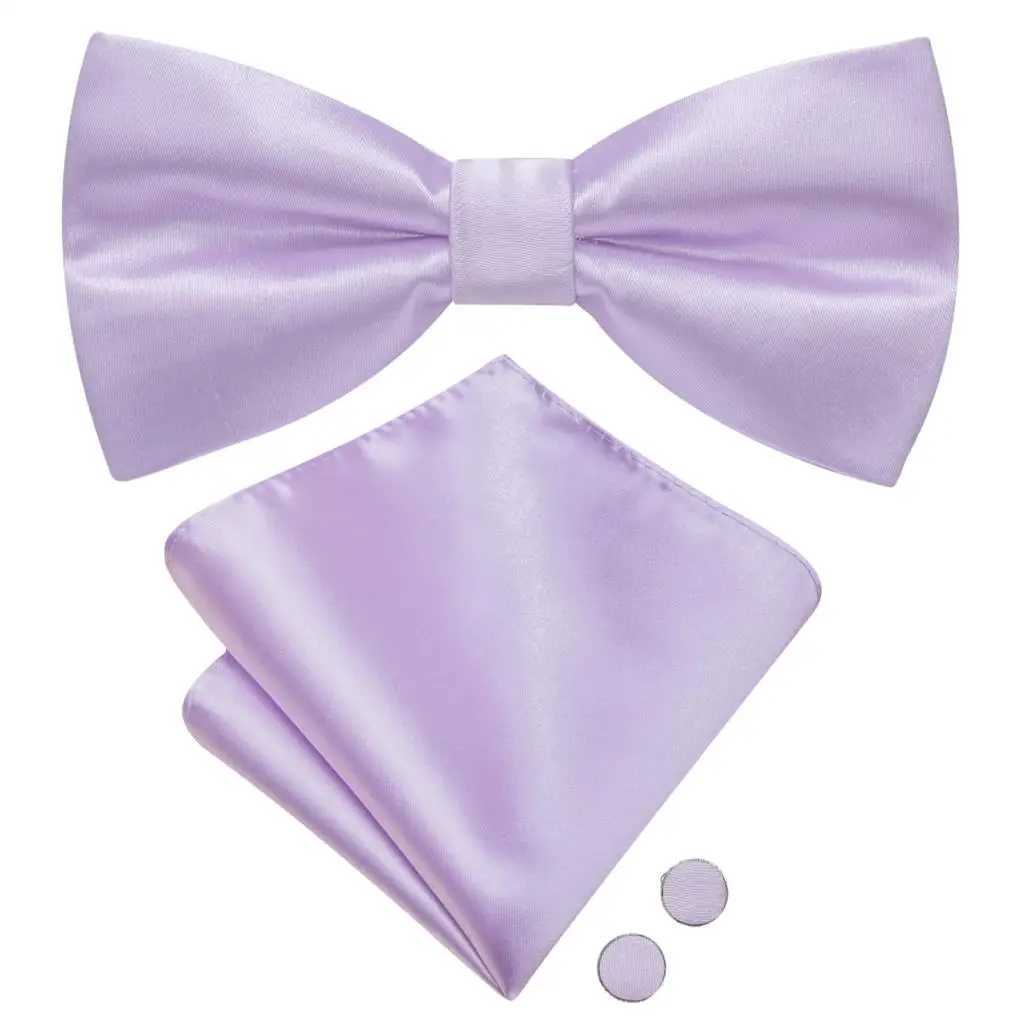 Hi tie solid lilac mens bow Hankerchief cufflinks pre tied silk bow M business party set Y240925