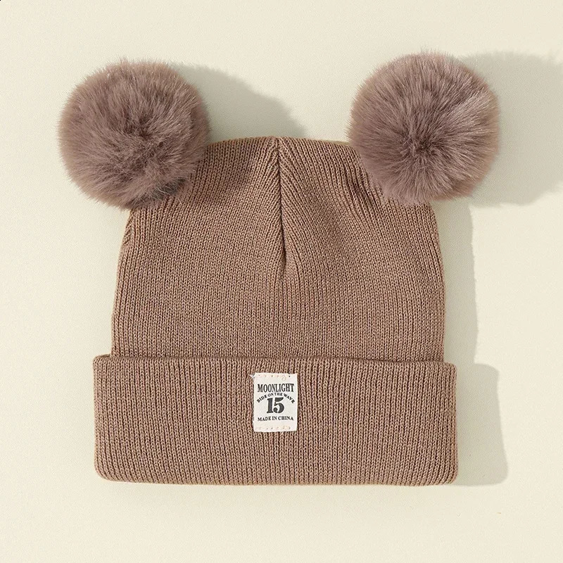 Autumn and winter baby warm knitted hat with Pom childrens solid color 240925