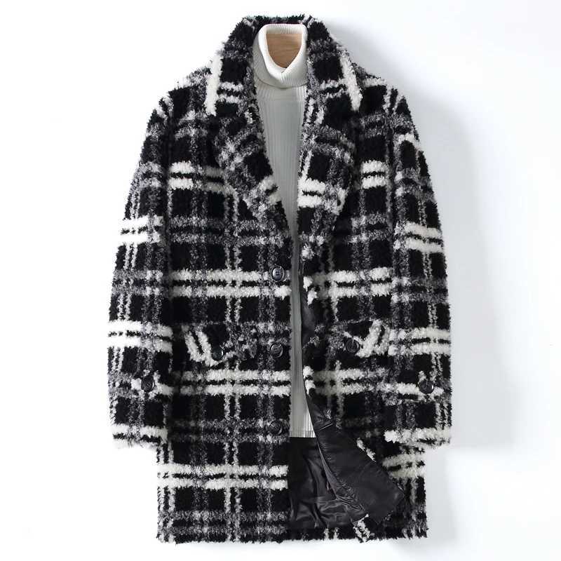 Cashmere coat mens fur integrated medium to long trend plain weave cashmere coat W240925