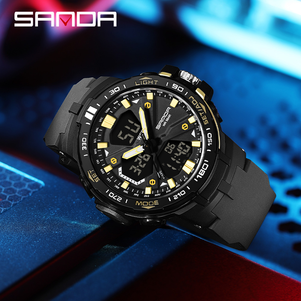 SANDAD Top Brand 3333 New Men's Watch Multi functional Timing Waterproof LED Fashion Men's Electronic Watch 02