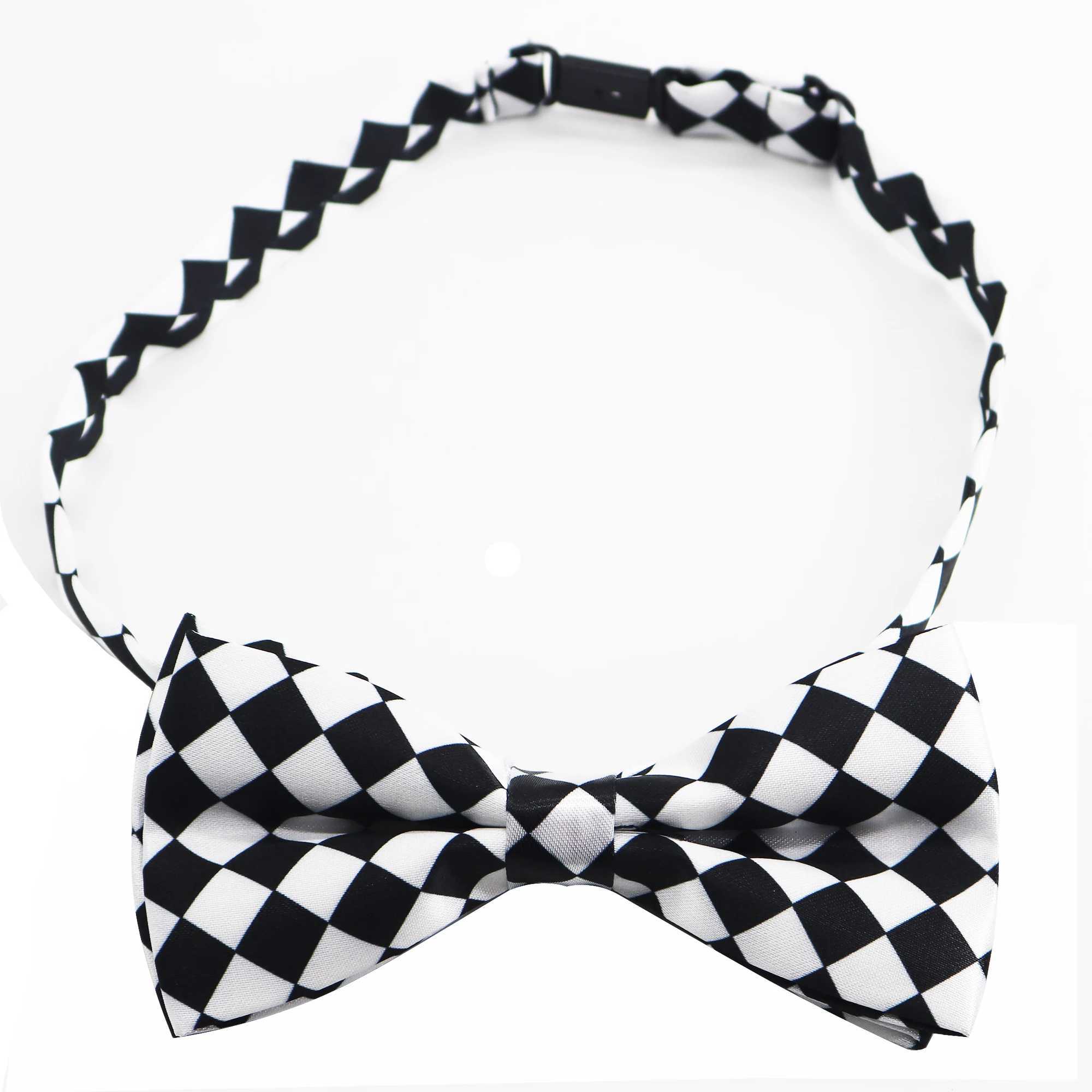Black and white checkered double-layer polt casual fashion bow set used for wedding stage performances and parties Y240925