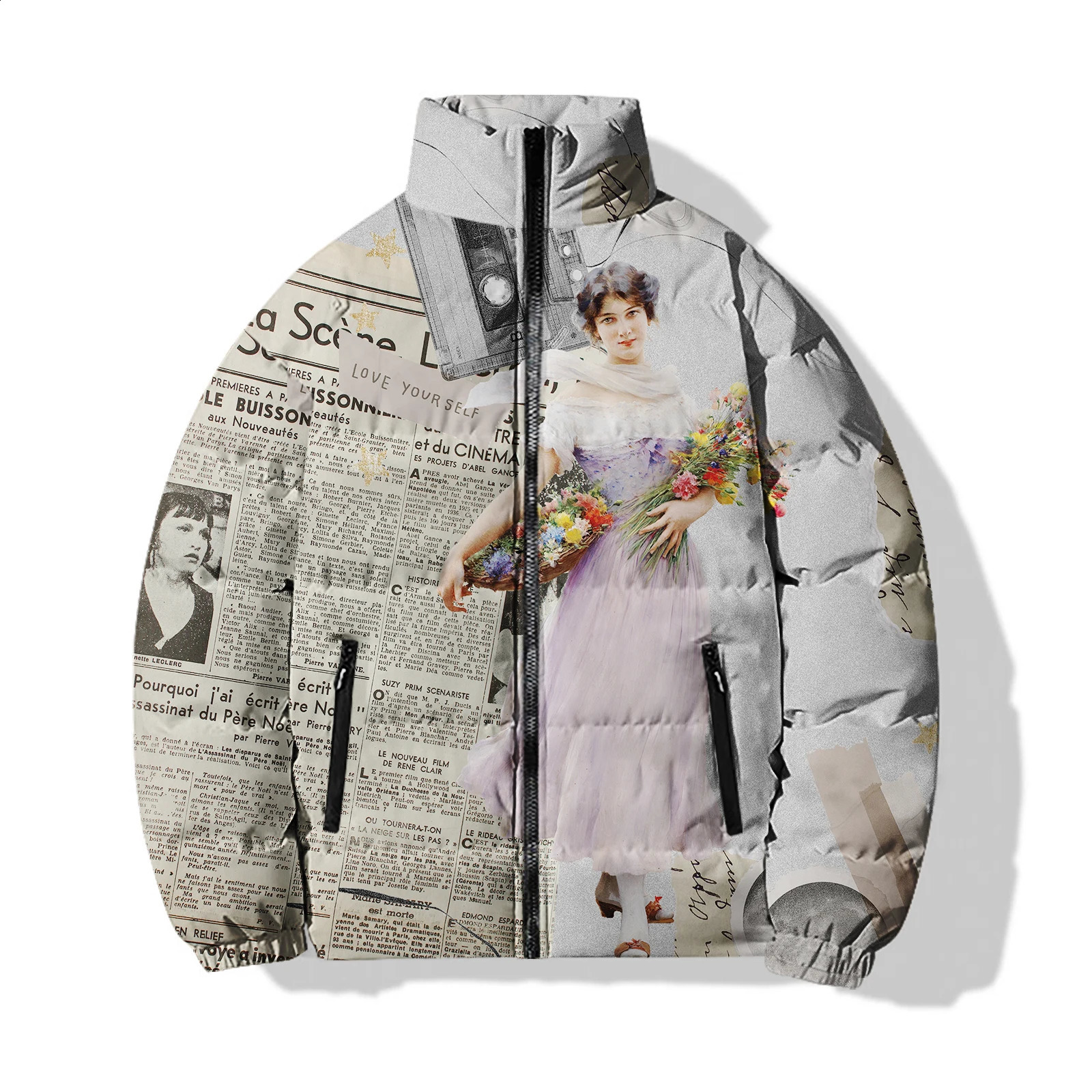 Flower mens cold jacket 3D printed down jacket cool retro winter jacket mens beauty retro mens clothing Parks 240926