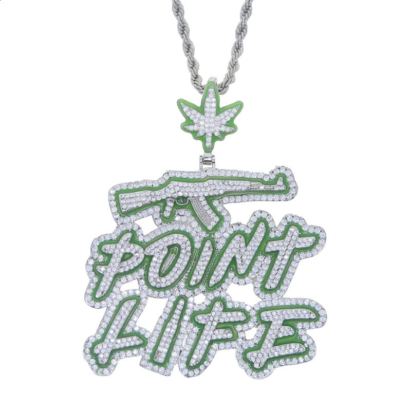 Iced Out Bling Hip Hop CZ Letter Point Life Pendant Necklace Zircon Fluorescenc AK47 Guns Charm Men Jewelry 240918