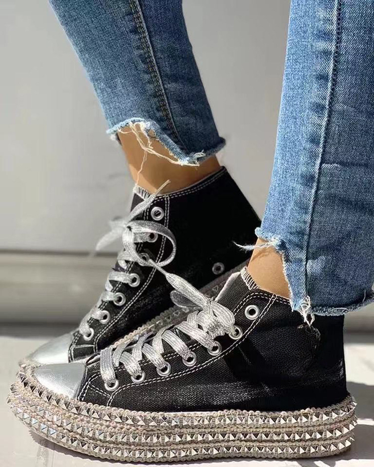 Women's Casual Fashion Studded Leopard Print Canvas For Women Lightweight Breathable Vulcanized Shoes Atos Mujer