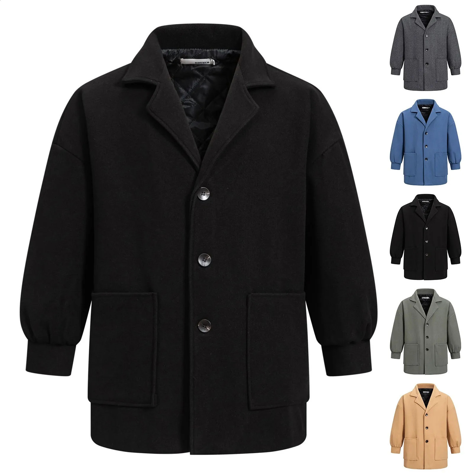 Neutral thick wool coat loose collar simple solid color autumn basic regular singlelayer blend 240921