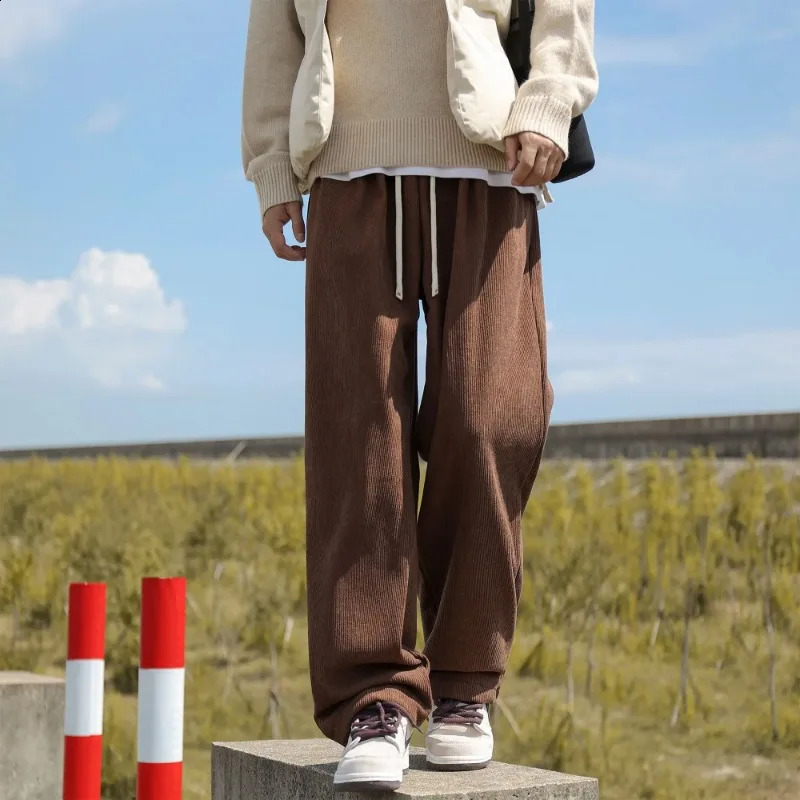 Straight Autumn and Winter Sweatpants for Men Wide Leg Corduroy Trousers Plain Beige White Man Sports Pants Xxxl Retro Flated 240923