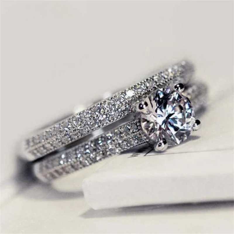 Dazzling rose gold silver circular ring suitable for women metal inlaid zircon wedding ring set engagement jewelryXJ250412