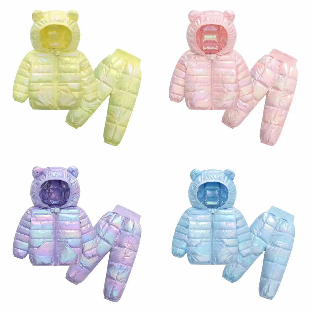 Children Clothing Sets Winter Baby Boy Warm Cartoon Bear Hooded Down Jackets Pants Baby Girls Boys Snowsuit Coats Ski Suit 240919