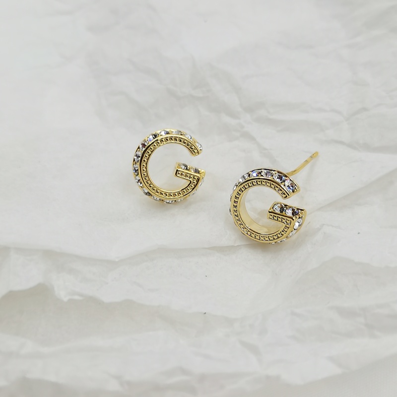 Designer earring premium sense zirconium full diamond S925 silver pin earrings female classic versatile temperament niche design double G earrings