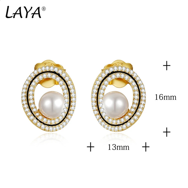 LAYA 100% 925 sterling silver minimalist pearl earrings suitable for womens sparkling zircon perforated earrings exquisite Korean jewelry 240925