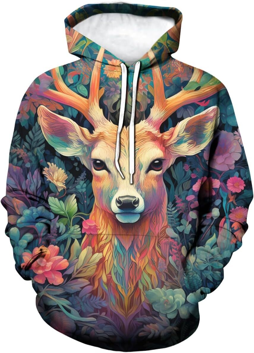 Hoodie for Mens Womens 3D Printed Deer Hoodie For Men Women Sweatshirt With Forest Graphic Unisex Hooded Graphic Hoodies sweatshirt Pullover Long Slee