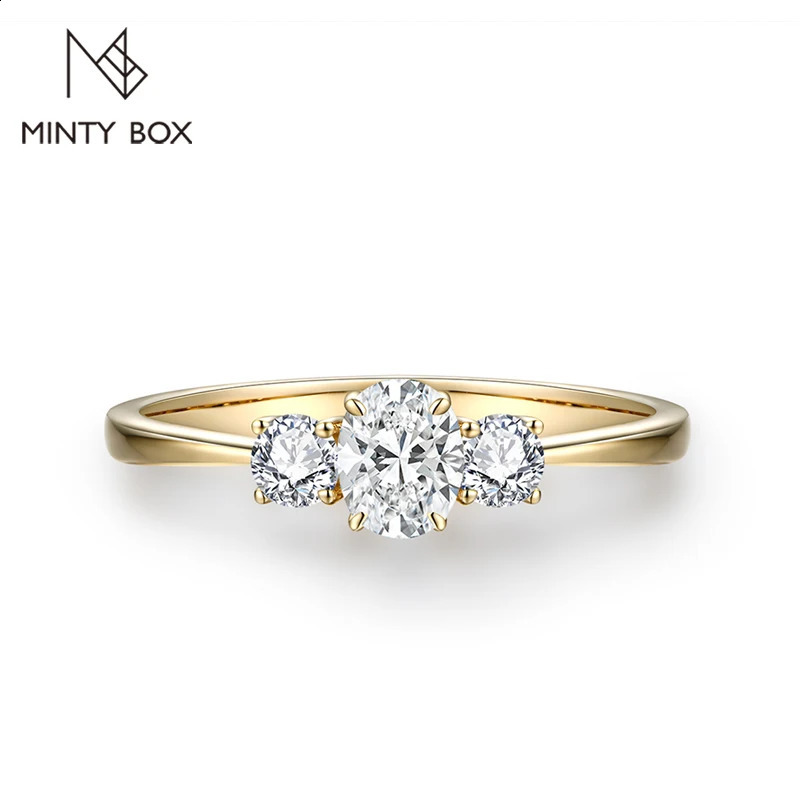 MINTYBOX K Gold D Oval Cut Three Stone Solid 10K 14K 18K Jewelry Womens Engagement Ring Wedding Gift 240925