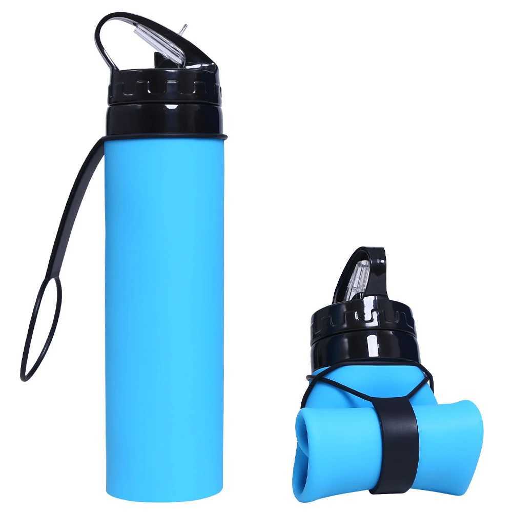 600ml portable water cup lightweight silicone sports bottle reusable foldable detachable with straw outdoor accessories Z260202