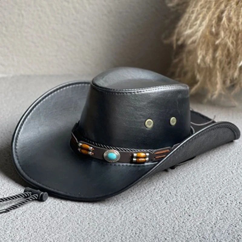 synthetic leather western womens denim hat retro mens dress hat Panama denim girl jazz hat Sombrero Hombre 240924