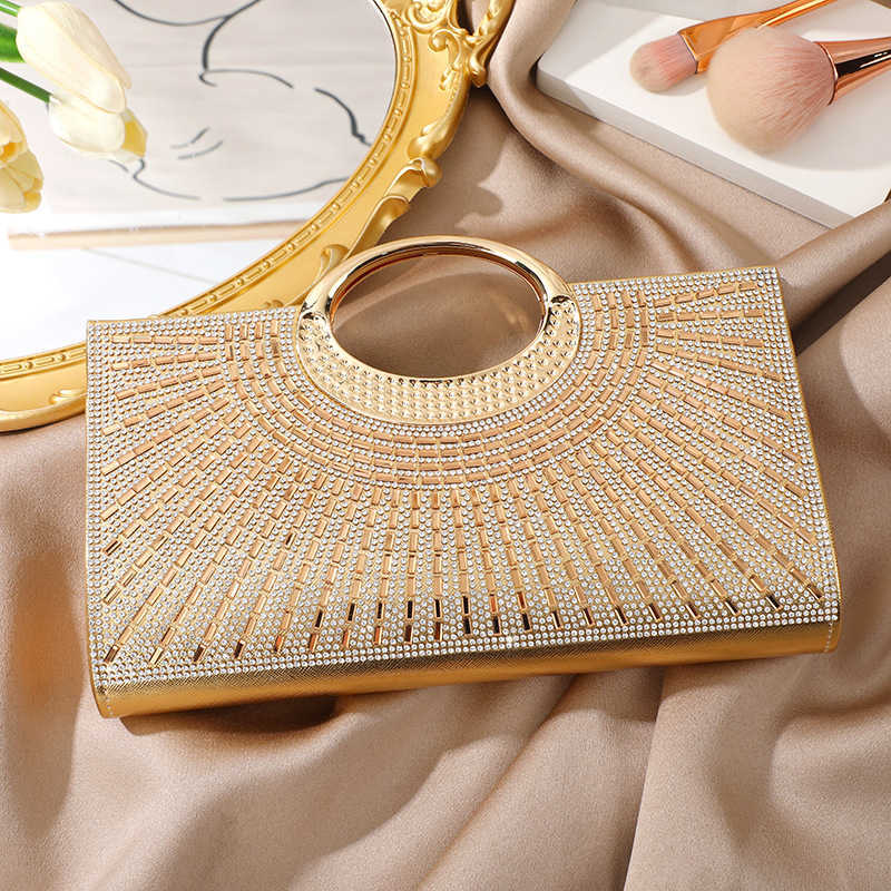 Clutch Bag Big Round Ring Handheld Designer Bag With Texture And Diamond Embedding Sparkling Bride Dinner Bag Party Fashion Small Square Bag 240920