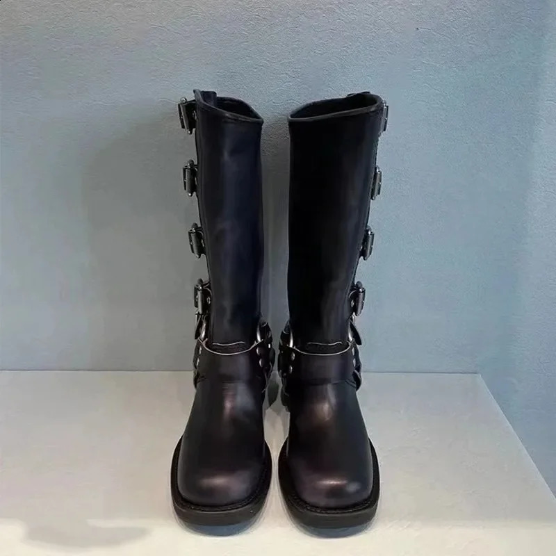 Latest Autumn/Winter Retro Summer Thin Western Cowboy Boots Middle Heel Boots Leather Knight Boots Zapatos Mujer 240926