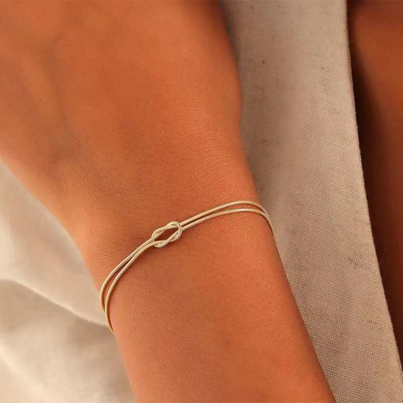 Stainless steel snake chain handmade knot bracelet womens simple gold chain bracelet jewelry Valentines Day W240925