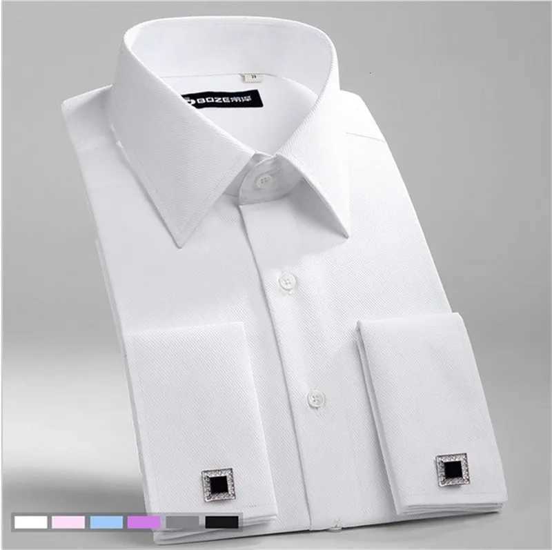 New Mens Solid French Cuff Dress Long Sleve Formal Business Button Mens Shirt Regular Suitable Cuff Button Shirt CL240926