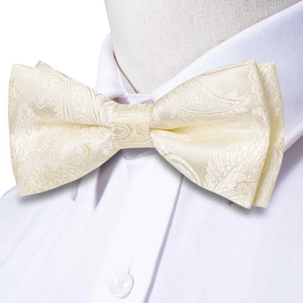 Beige champagne gold silk mens tie Hanji cufflinks set jacquard floral pre tie M wedding business Y240925