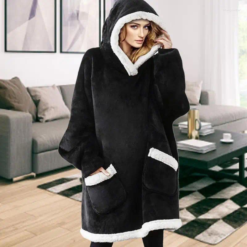 Flannel Wearable Blanket with Sleeves, Cozy Warm Hooded Poncho Wrap for Adults Kids dh910320090