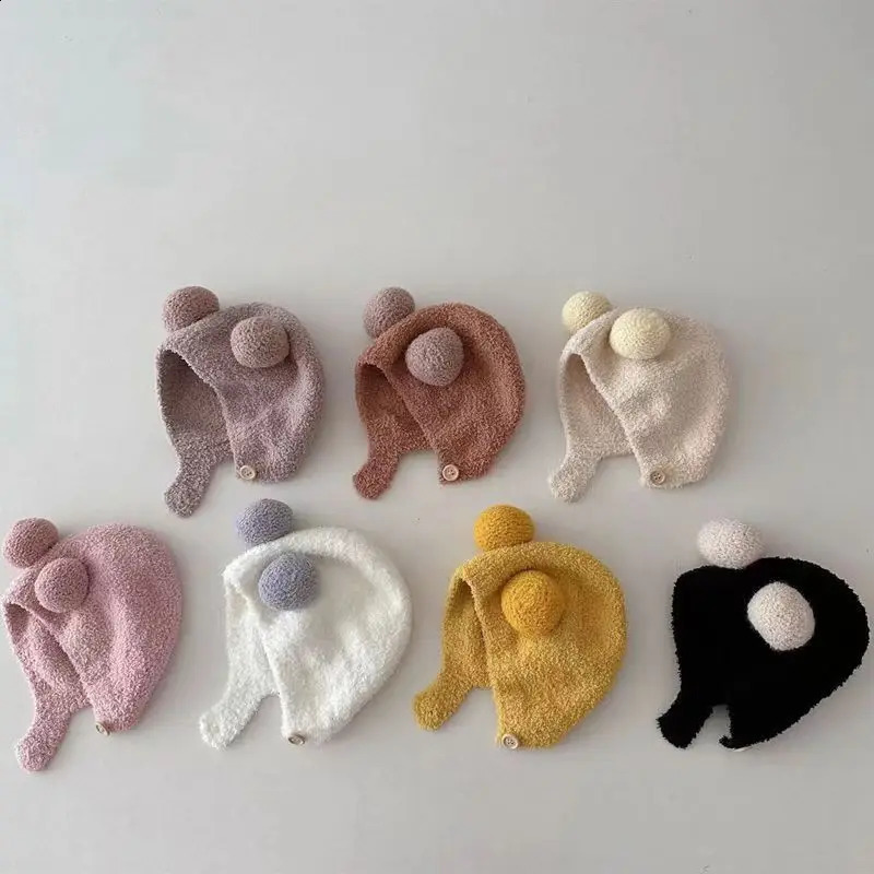 Cute baby hat soft fluffy girl boy Beanie solid winter childrens knitted warm ear protection 024M 240925