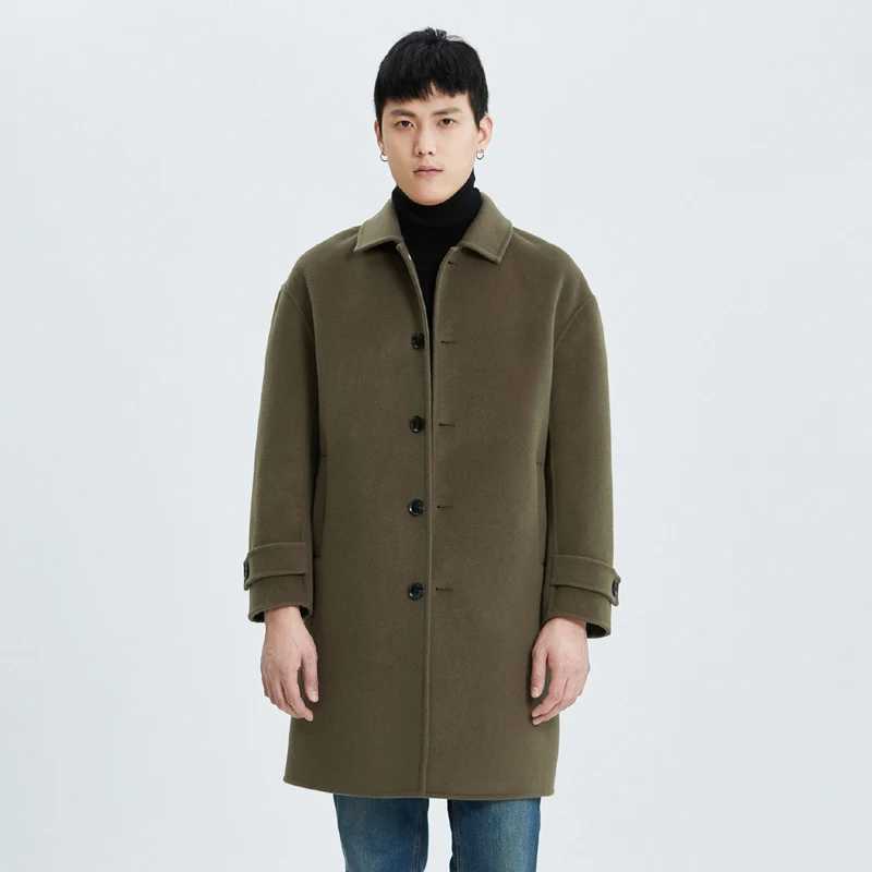 Jueqi mens cashmere coat medium length double-sided wool coat 100% pure wool camouflage coat MR-3024 W240925