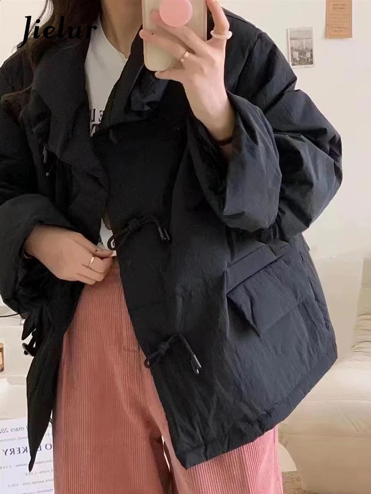 Jielur Light Blue Korean Sweet Fashion Classic Button Loose Female Parkas Basic Simple Casual Chic Pockets 5-colors Women Parkas 240919
