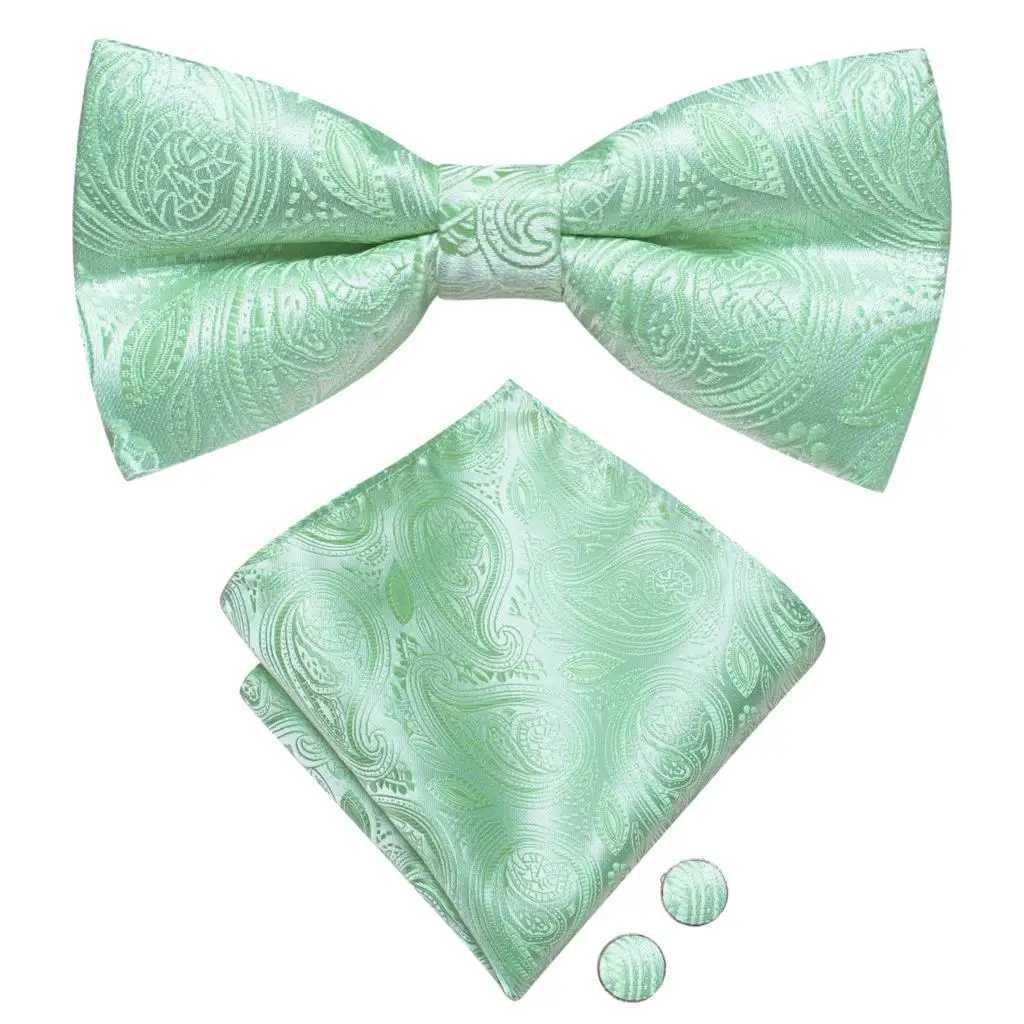 Sage Mint Grass Teal Green Silk Mens Tie Hankerchief Cufflink Set Pre made Knot Tie Y240925