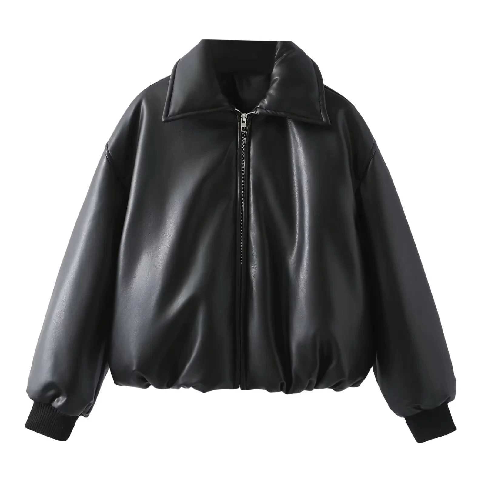 Womens leather jacket winter coat solid streetwear warm thick long sleeved Jaqueta De Couro Preta jacket womens insz W240926