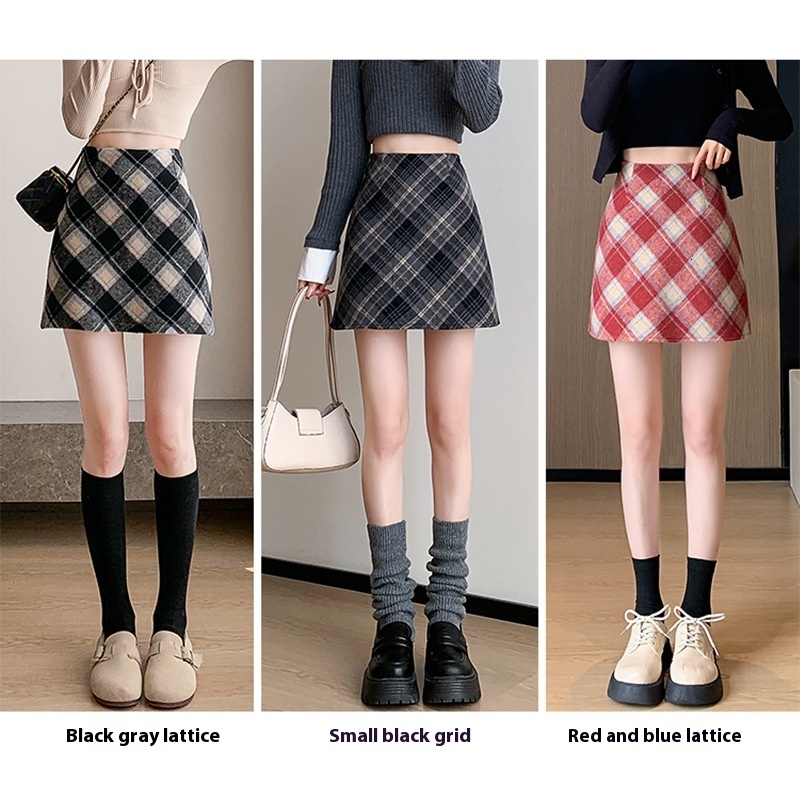 Woolen Half length for Women 2024 Autumn/Winter New Korean Edition Large Size Fat MM High Waist Look Thin Bag Hip Short A-line Skirt