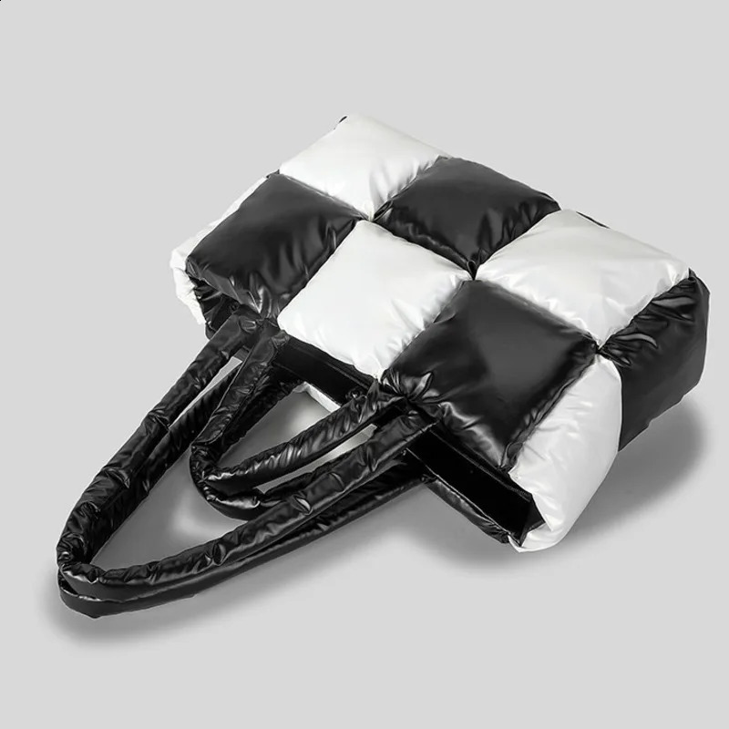 Nylon Large Capacity Black And White Quilted Tote Womens Versatile Shoulder Bag Handbag 240920