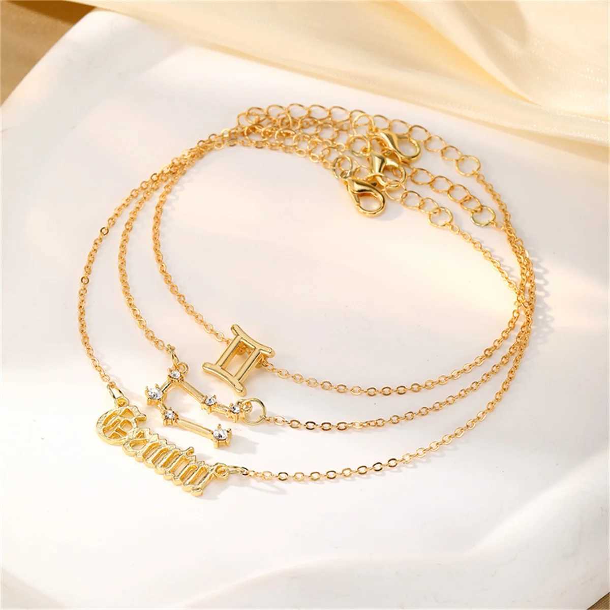 3Pcs/Set 12 Constellation Anklets For Women Gold Color Zodiac Signs Ankle Bracelet Barefoot Chain Summer BirtHDay Party JewelryX240926