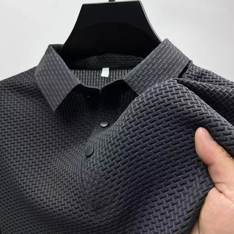 Men's Polos 2024 Spring Summer Lapel Polo Shirt Business Commuting Ice Silk Solid Color Simple Style Short Sleeves T-shirt