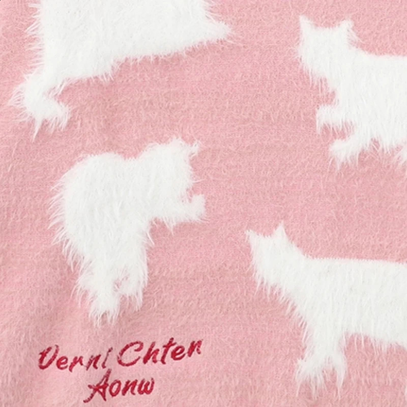 Mohair cartoon cat knitted sweater winter Y2K retro floral soft wool mens jumper ultra-fine womens street sweater 240924