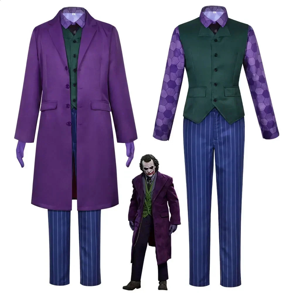 Adult Halloween Dress Up Party Clown Heath Ledger Set Role Playing Movie and TV Dark Knight Clown Costume Purple Jacket 240926