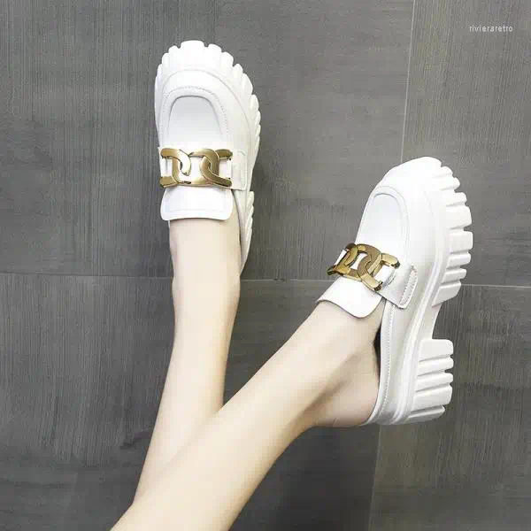 Slippers Shoes Women Square Heel Cover Toe Summer Loafers Luxury Slides Pantofle Soft Block Designer Fashion Wome