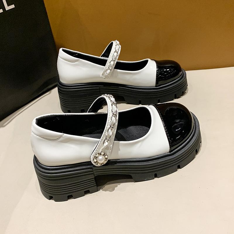 Mary Jane women's high heels new shallow mouth height increasing small size single shoes women's pearl thick heel thick soled leather shoes 