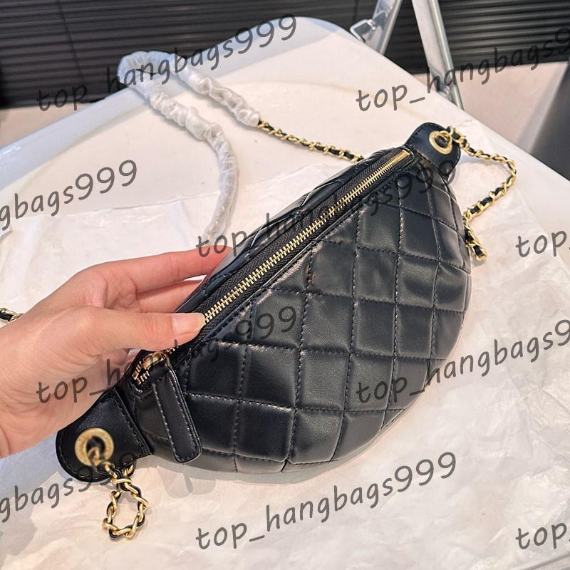 Girls Lambskin Quilted Classic Enamel Waist Bags Card Holder Snap Gold Adjustable Metal Hardware Matelasse Chain Crossbody Chest Fanny Pack Purse 23x12cm