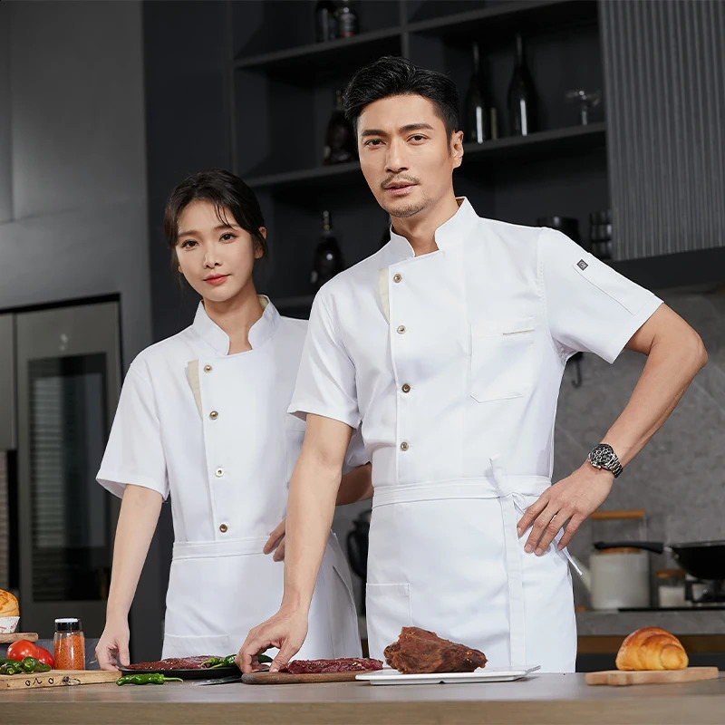 Mens Kitchen Jacket Professional Chef Uniform Restaurant Cooking Clothing Baking Coffee Shop Waiting Shirt el Coat Kitchen Jacket 240926