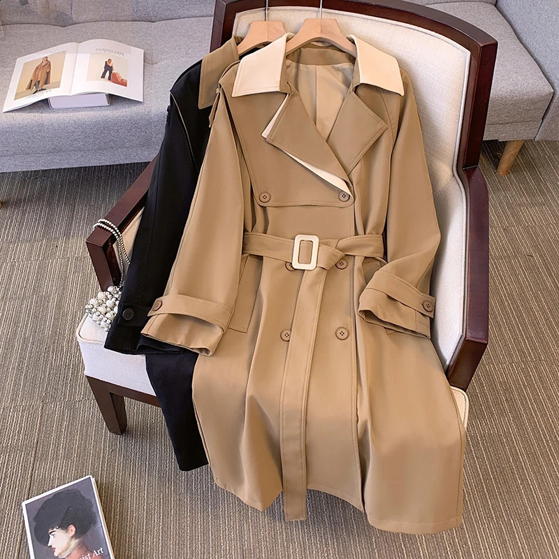 Autumn and winter Plus size trench coat Korean version high-end feeling British style slimming temperament jacket 240918