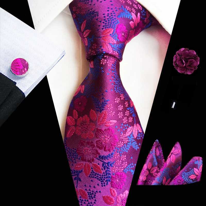 Floral Silk Ties Set For Men Wedding Party Neck Tie Set Handkerchief Brooch Cufflinks Men Accessories High Quality Gravata X2504071
