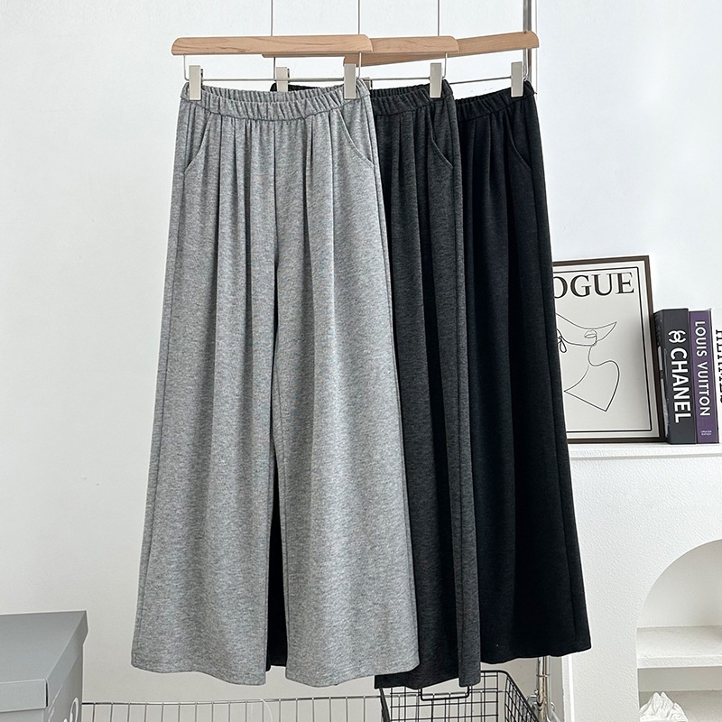 Glutinous rice women's 2024 spring and autumn new lazy style hanging feeling high waist small figure floor wide straight leg pants