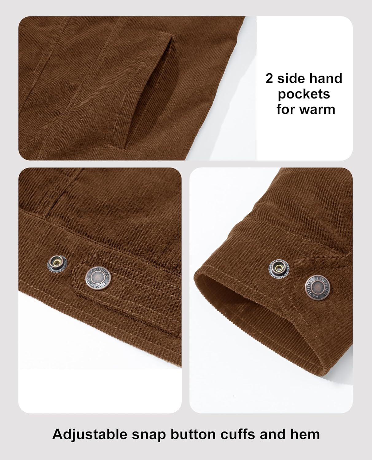 Men's corduroy jacket with lamb wool lining, truck driver jacket with cotton collar for warmth, winter jacket, casual jacket with 5 pockets