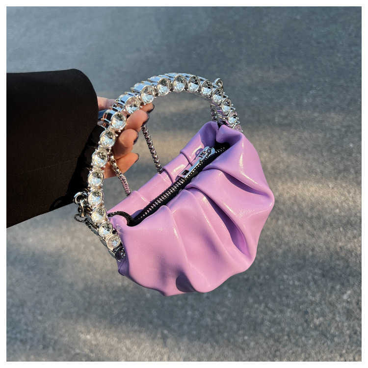 Clutch Bag Womens Bag New Fashionable Designer Bag Small Popular Pleated Cloud Dinner Bag With Diamond Inlaid Handheld Crossbody 240920