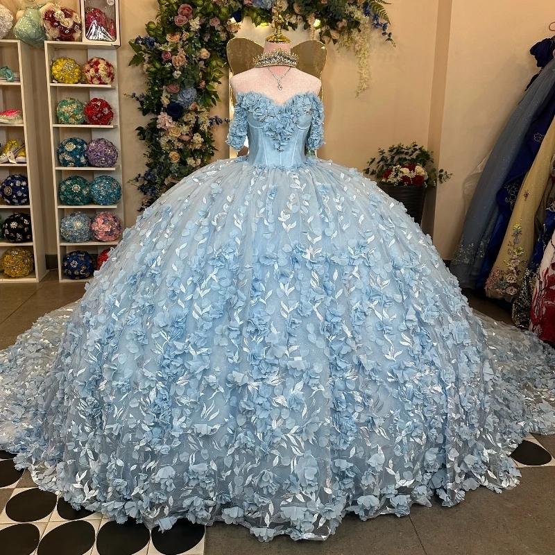 Sweetheart Quinceanera Dresses Lace Appliqued wer Crystal Tull Ball Gown Vestidos 15 De Anos Sweet 16 Dress