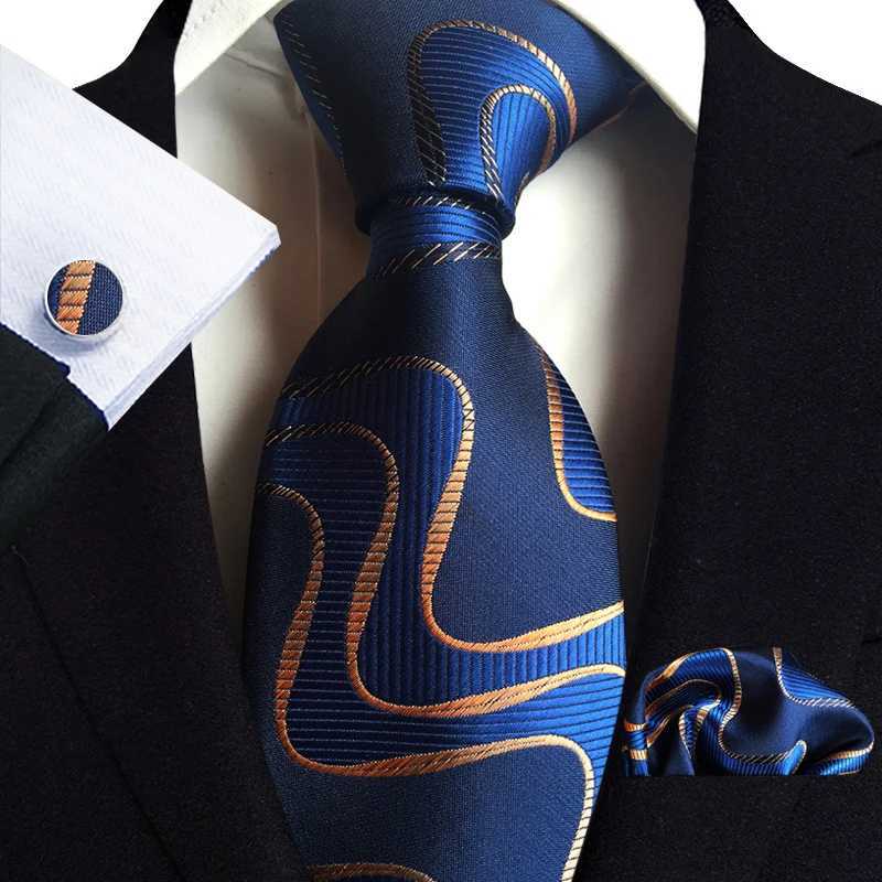 Blue Silver Paisley Ties For Men 8cm Wide Wedding Necktie Pocket Square Cufflinks Gift Set Suit Party Business Accessories X2504071